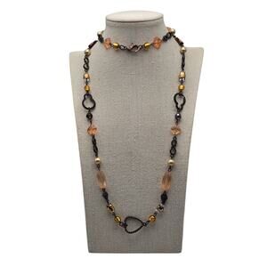 Earthtone Fauceted Beads and Faux Pearl Bronze-Tone Necklace